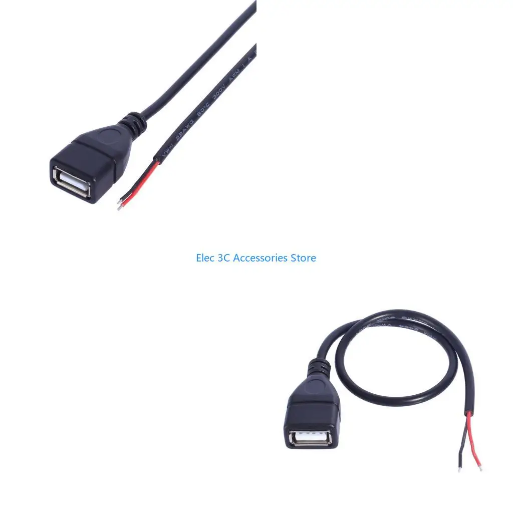 Y51A USB Female/Male Wire 2Pin Charging Cord Extension Connector Open End Power Pigtail Cord for LED Fan Camera Maintenance