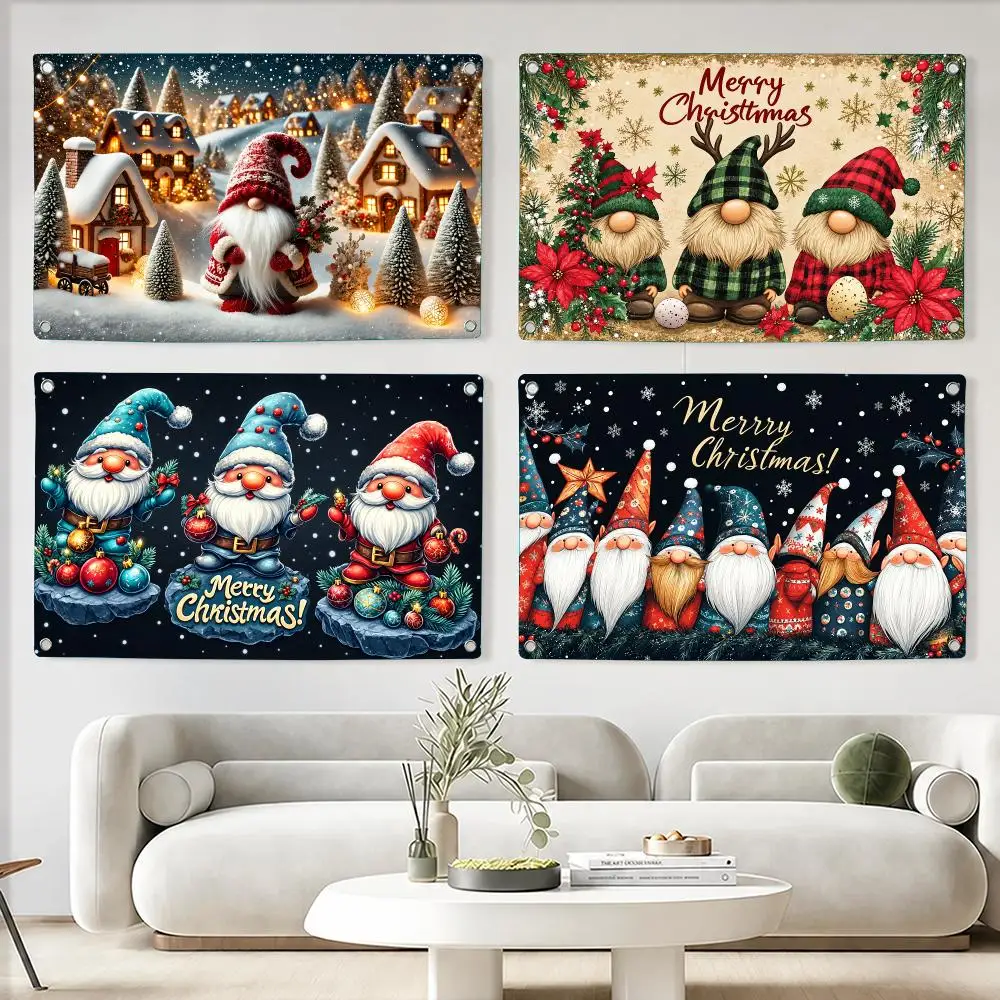 Christmas Santa Gnome Festive Moments Flags Custom Wall Hanging Background Art Banner For Bedroom Home Living Room Outdoor Decor
