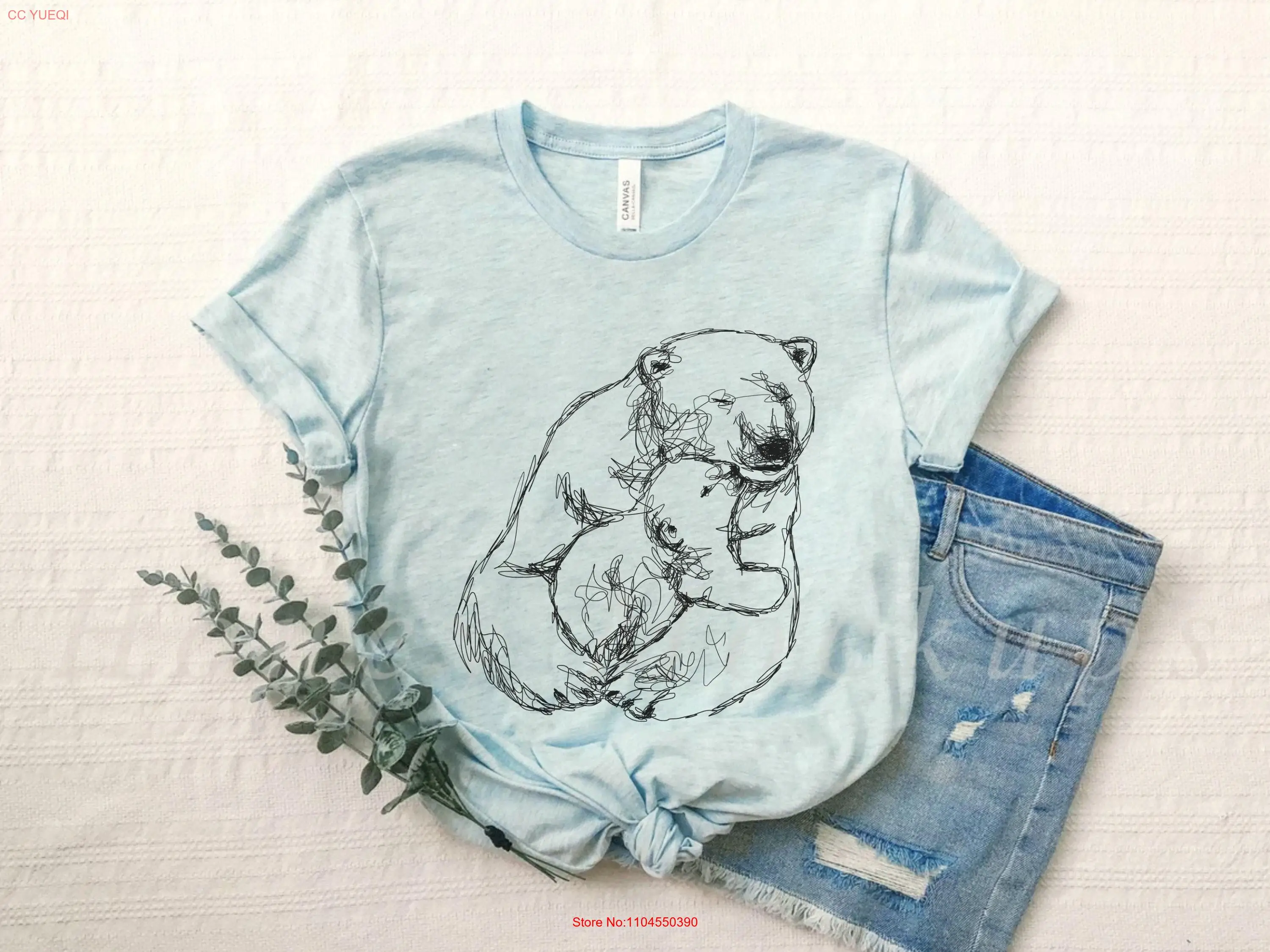 Minimalist Mama and Baby Bear Sketch T Shirt Wildlife Line Art for First Time Mom Mothers Day Expecting Pregnant Momma GifT