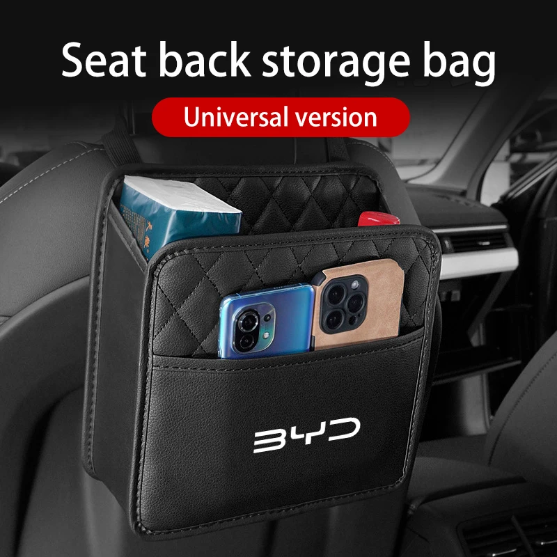 

For Byd Han Tang DM Yuan Song PLUS Seal Dolphin Atto 3 Car Seat Storage Bag Leather Rear Backrest Hanging Box Organizers Accesso