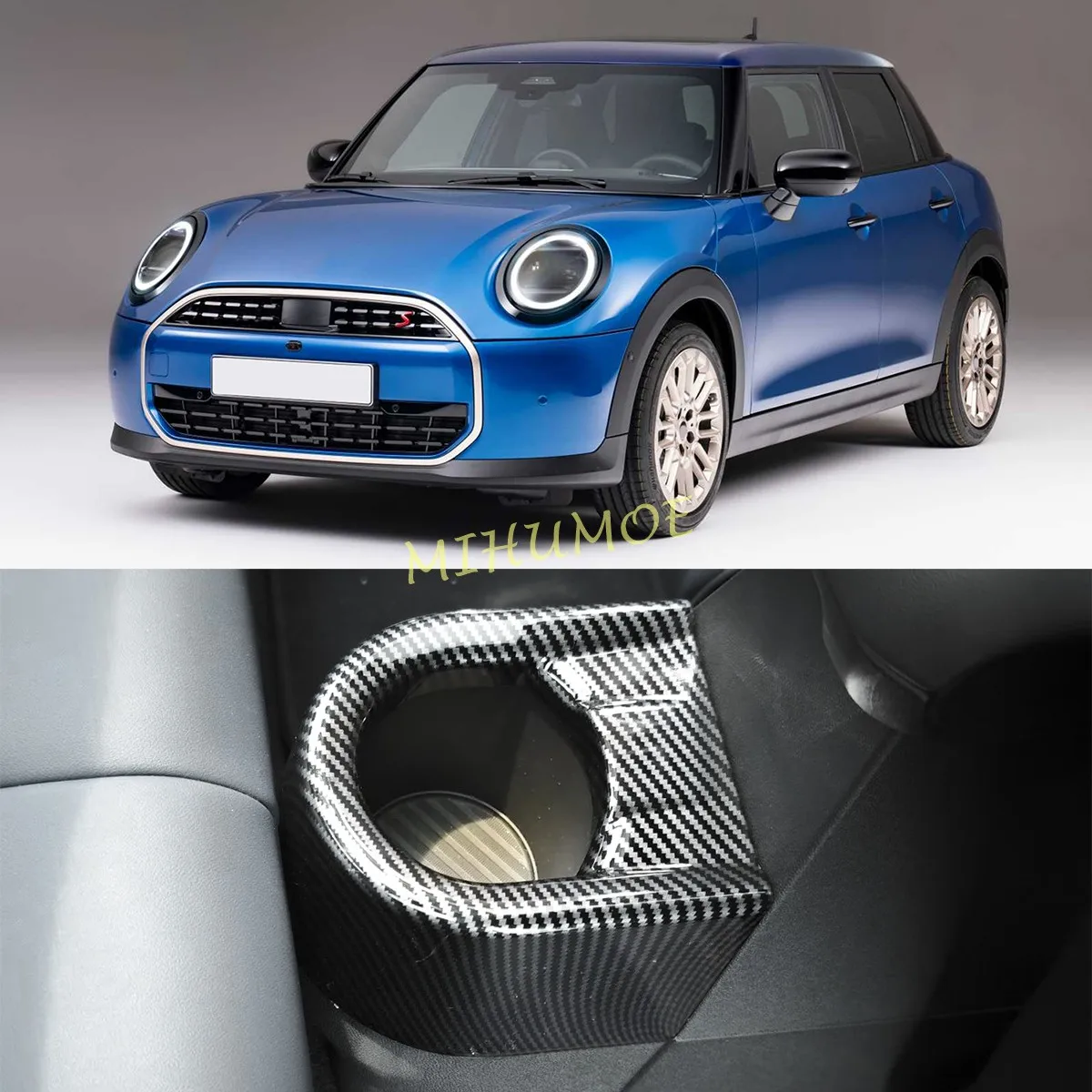

Carbon Fiber Car Rear Seat Water Cup Holder Decorative Shell For BMW MINI COOPER F65 F66 2024 2025 2026 Interior Accessories
