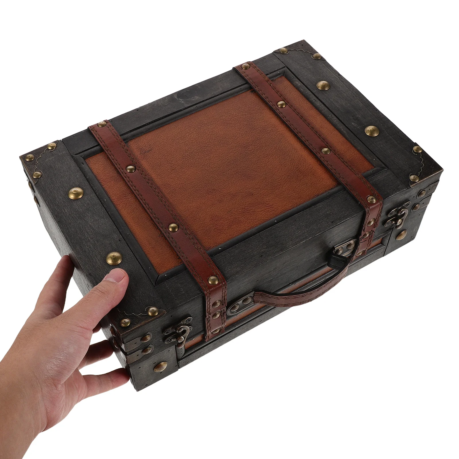 

Wooden Storage Box Vintage Style Small Treasure Chest For Keepsakes Retro Portable Suitcase Decorative Box Travel Trunk
