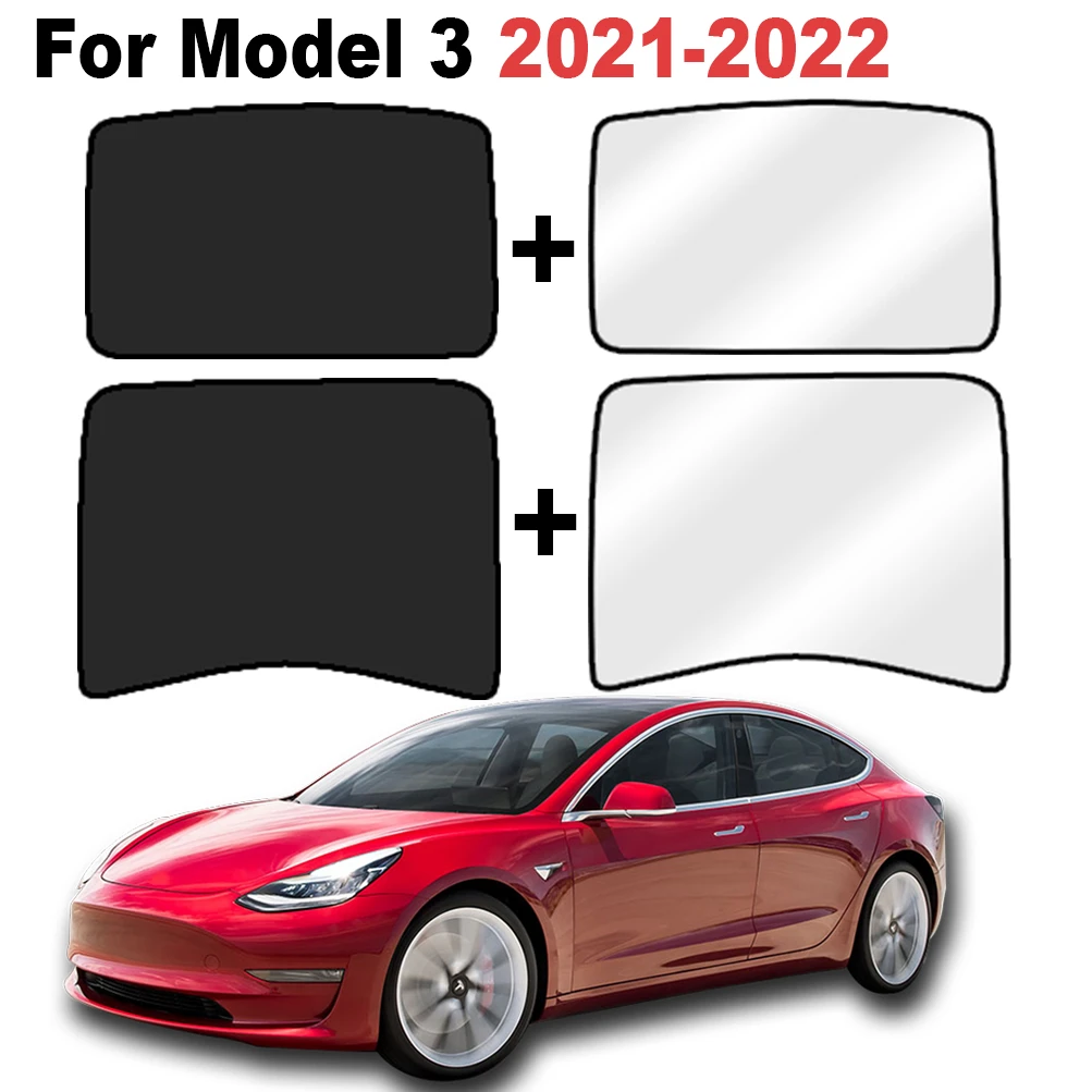 For Tesla Model 3 2021-2023 Foldable Front Rear Sunroof Sun Shades Windshield Skylight Buckle Glass Roof Sunshade Sunscreen