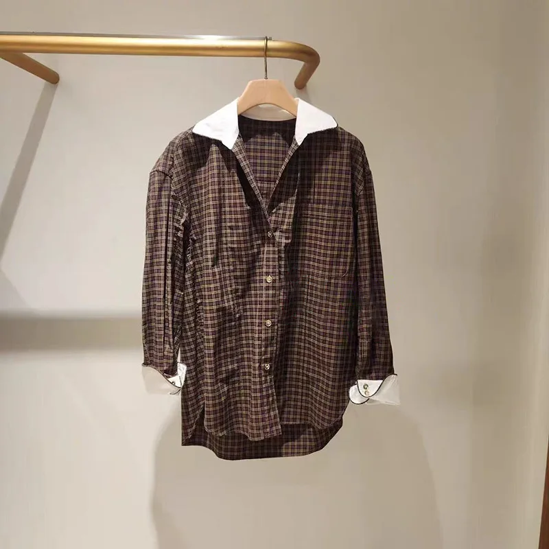 【هدية مجانية】2025 قميص فرنسي متخصص للخريف والشتاء كاجوال بألوان متعددة وطية صدر السترة وأكتاف منسدلة وأكمام طويلة فضفاضة للنساء #3