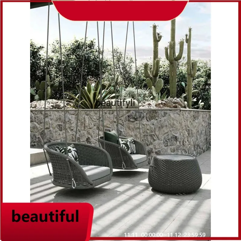 Outdoor Balcony Single Double Triple Hanging Chair Outdoor Villa Courtyard Triple Swing Cradle  H
