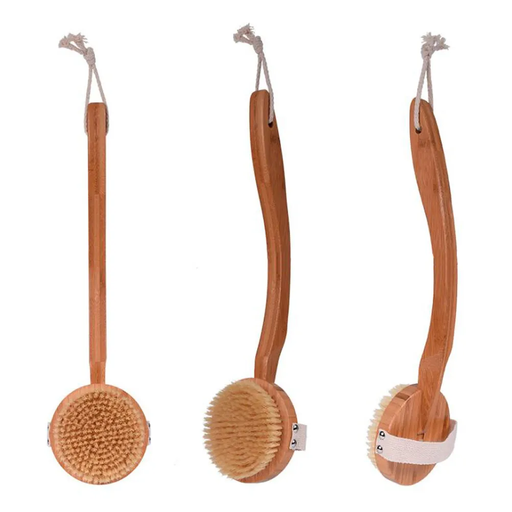 

Щетка для тела из натуральной щетины 42x10.5x3.7 см с эргономичной ручкой, отшелушивающая, для душа, съемная, массажная щетка для ванны