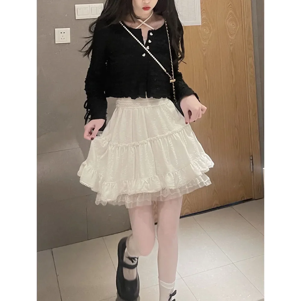 

White Lace Mini Skirt for Women Girl Kawaii Short Skirt for Summer Fairycore Clothes Korean Fashion Clothing Fairy Core