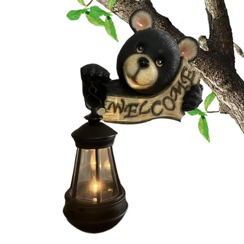 Black Bear Solar Lanterns Welcome Sign Waterproof Solar Powered Patio Light For Garden Novelty Wall Mounted Statue Lighting