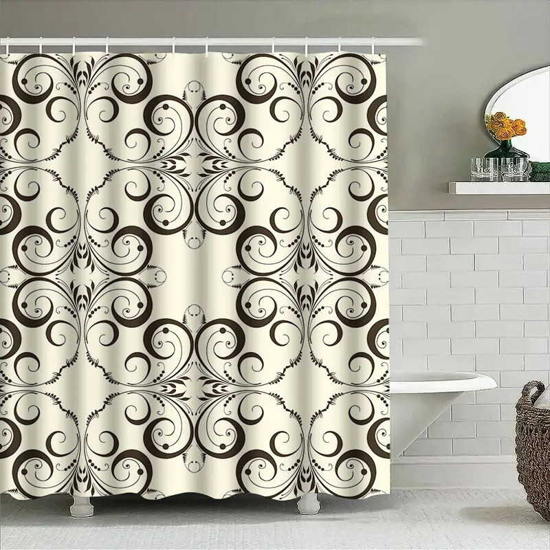 

Luxury Vintage Shower CurtainFloral Scroll Design Bathroom Decor Waterproof Bath Mat Shower Room Liner Waterproof Washable Print
