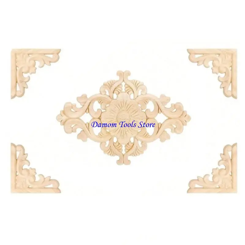 57BE European Carved Wooden Applique Cabinet Door Decoration Handcrafted Natural Carving Decal