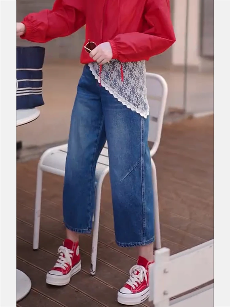 جينز دينم رفيع وفضفاض عالي الخصر، جينز أمريكي مستقيم الساق للنساء، سروال صيفي مقاوم للارتداء بأرجل واسعة