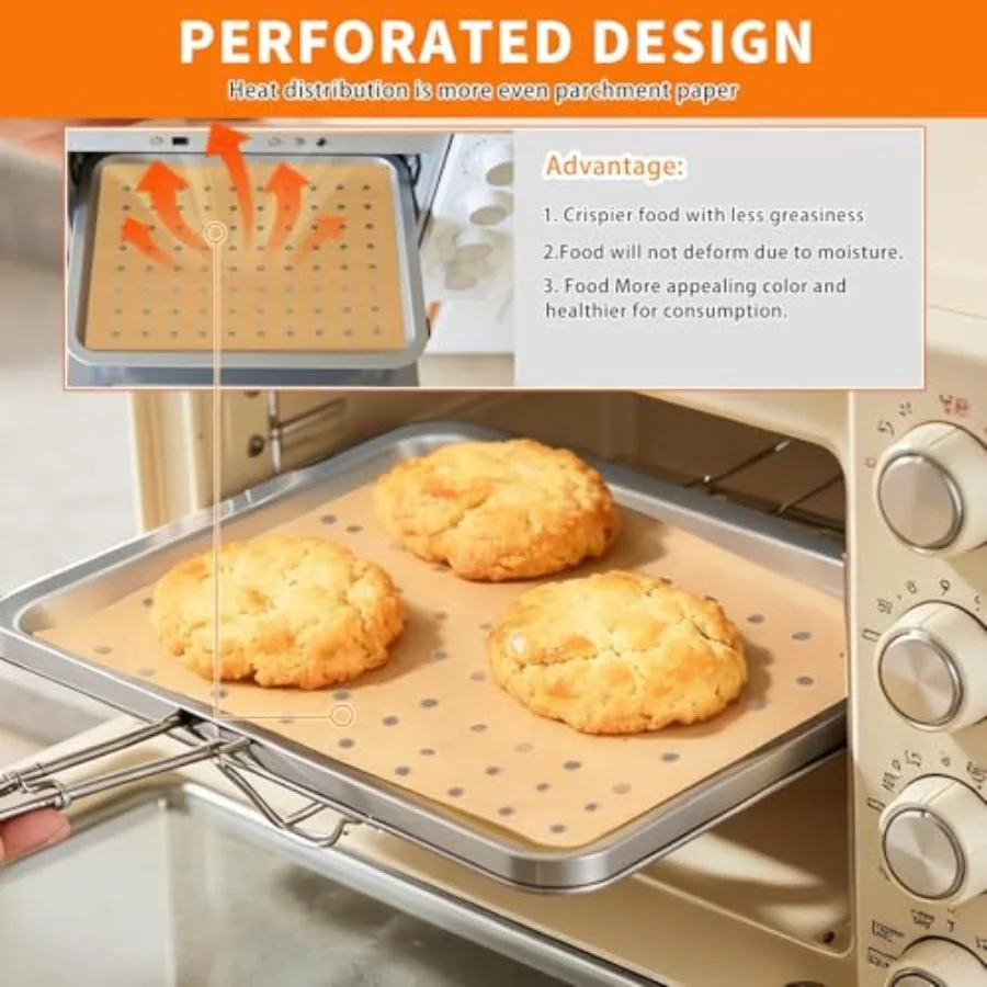 Air Fryer Liners for Kitchen Use, Unbleached Parchment Paper, Natural Brown, Non-Stick Heat-Resistant up to 428F, 9x11 Inch Rec