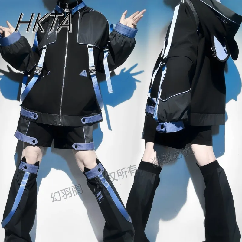Subculture Goth Y2k-Chaqueta deportiva con mangas extraíbles para mujer, traje holgado y dulce, Top de Anime bidimensional, pantalones cortos negros y azules