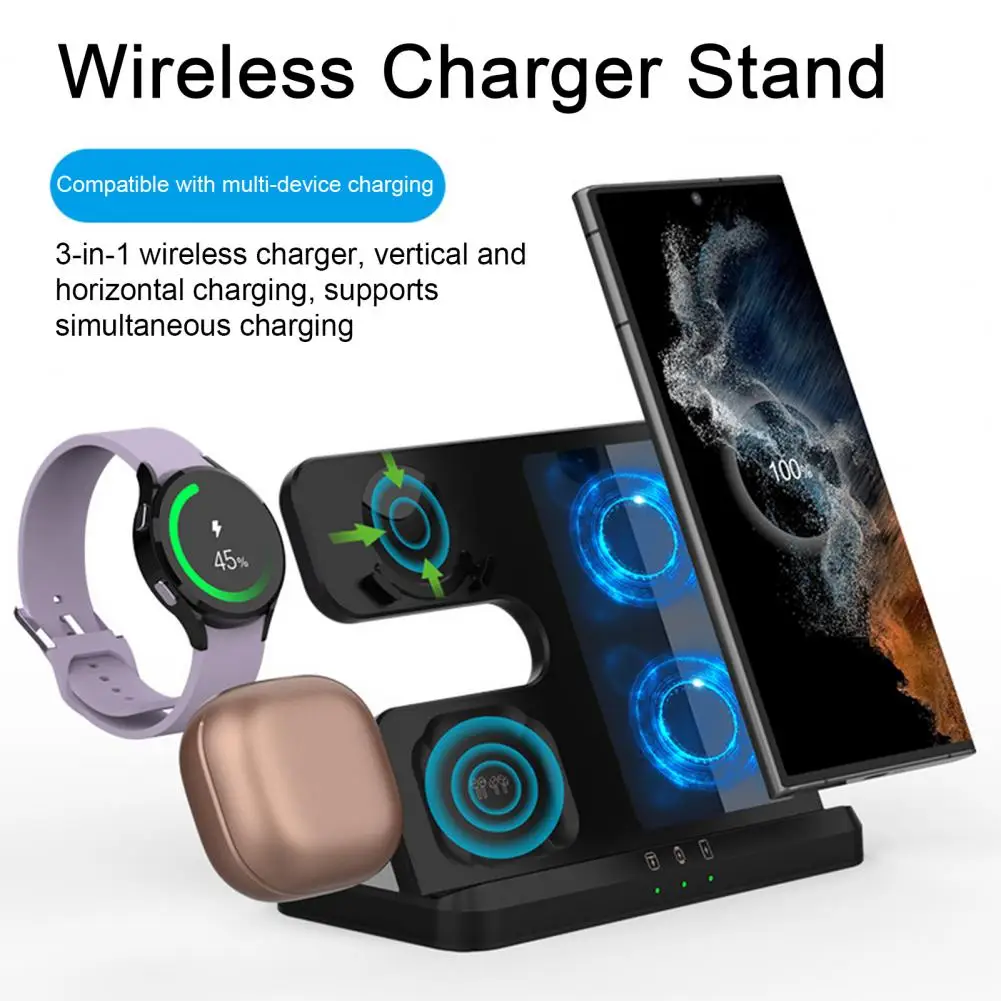 1 Set 3-in-1 Fast Wireless Charger 30W LED Indicator Safe Charging Dock Station for Samsung S22/S21/S20/S10 Ultra