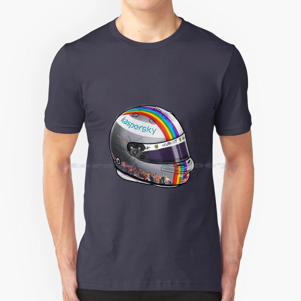 Sebastian Vettel 2020 Diversity Helmet T Shirt 100% Cotton Tee Sebastian Vettel Diversity Rainbow Helmet Sv5