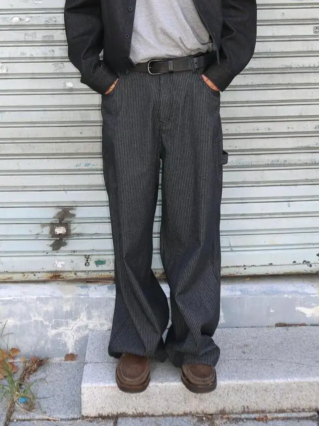 

Loose Clean Stripe High Quality Autumn Winter Casual Pants Wide Leg Vintage Straight Cut Youthful Energy Style Long Trousers
