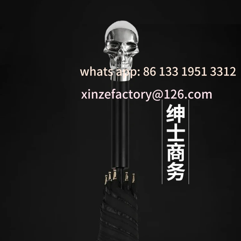 

Customizable Large Long Handle Umbrella Silver Head Skull Creative Sun Umbrella Windproof Japanese Double Paraguas Men