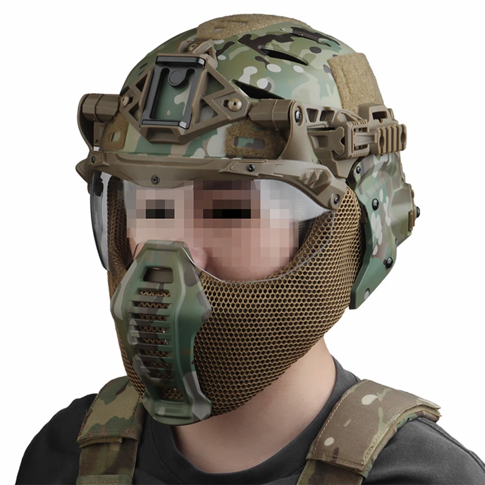 Airsoft Schieten Volledige beschermende helmset met tactische helm Mondbeschermer Gehoorbeschermer Bril voor speciale bediening