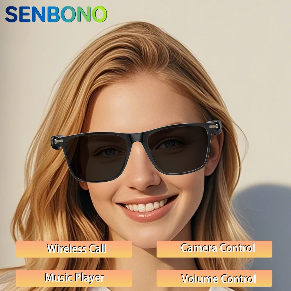

SENBONO 2025 новые женские умные аудиоочки, беспроводной вызов, музыкальный плеер, управление камерой, регулятор громкости, солнцезащитные очки для мужчин и женщин