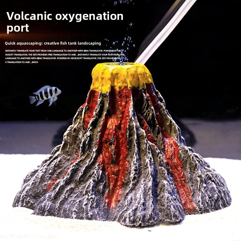 Aquarium Volcano Air Stone – Resin Lava Rock Decor with Airstone, Creative Oxygen Pump Accessory for Fish Tank Landscape Decorat