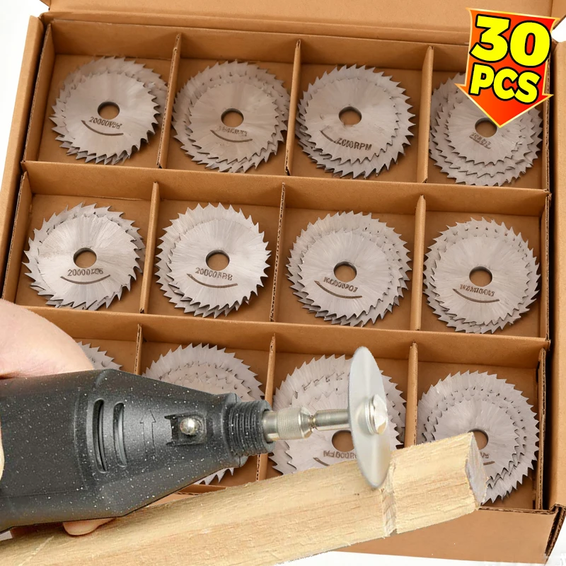 

6/30x Мини-набор дисковых пил, режущий диск из высокоскоростной стали с хвостовиком, универсальный режущий диск для дерева, металла, труб из ПВХ, инструменты