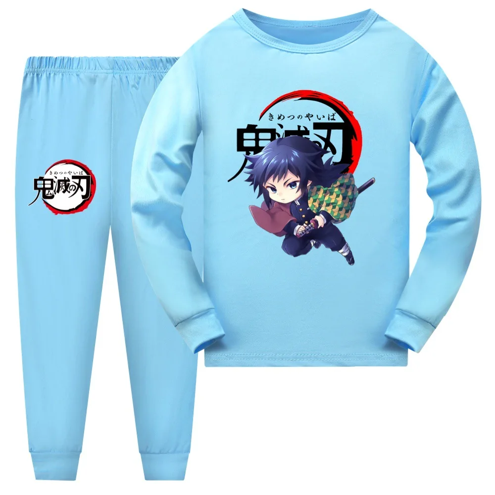 Baby Girls Tracksuit Demon Slayer Kid Pajama Set Polyester Child Clothes Teenage Boy Long Sleeve T Shirt Pants Suit Sleepwear