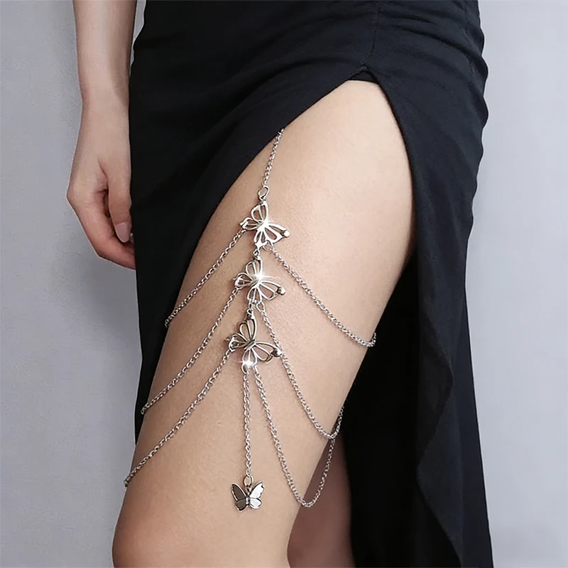 Custom Pattern Logo Leg Chain Personalized Women's Thigh Chain Custom 304 Stainless Steel Elegant Layered Tassel Butterfly Chain