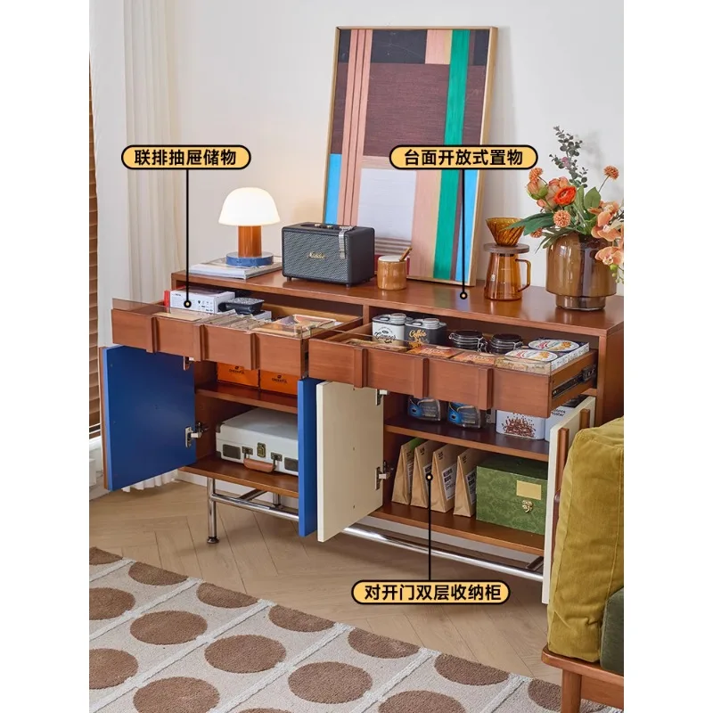 

Medieval sofa side cabinet small apartment living room against the wall side storage cabinet retro solid wood storage dining sid