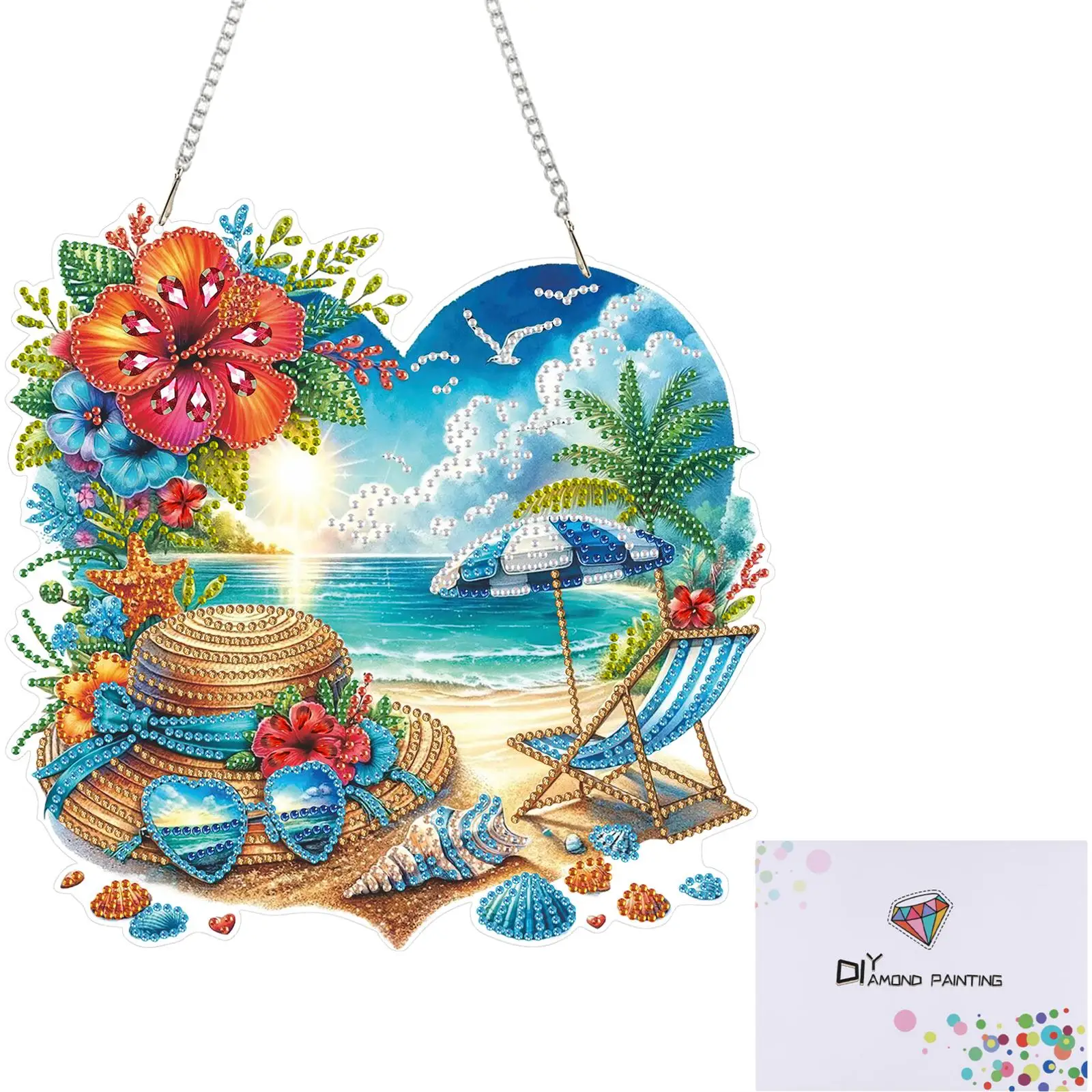 

Summer Seaside Love 2D Flat DIY Diamond Art Pendant Window Hanging Art