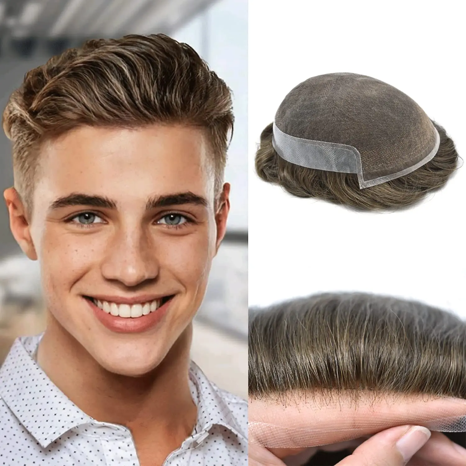 

Hair Prosthesis For Men Toupee Hairpieces Swiss Lace Men Hair Replacement System Durable Hair Systems Lace & PU Men Wigs.