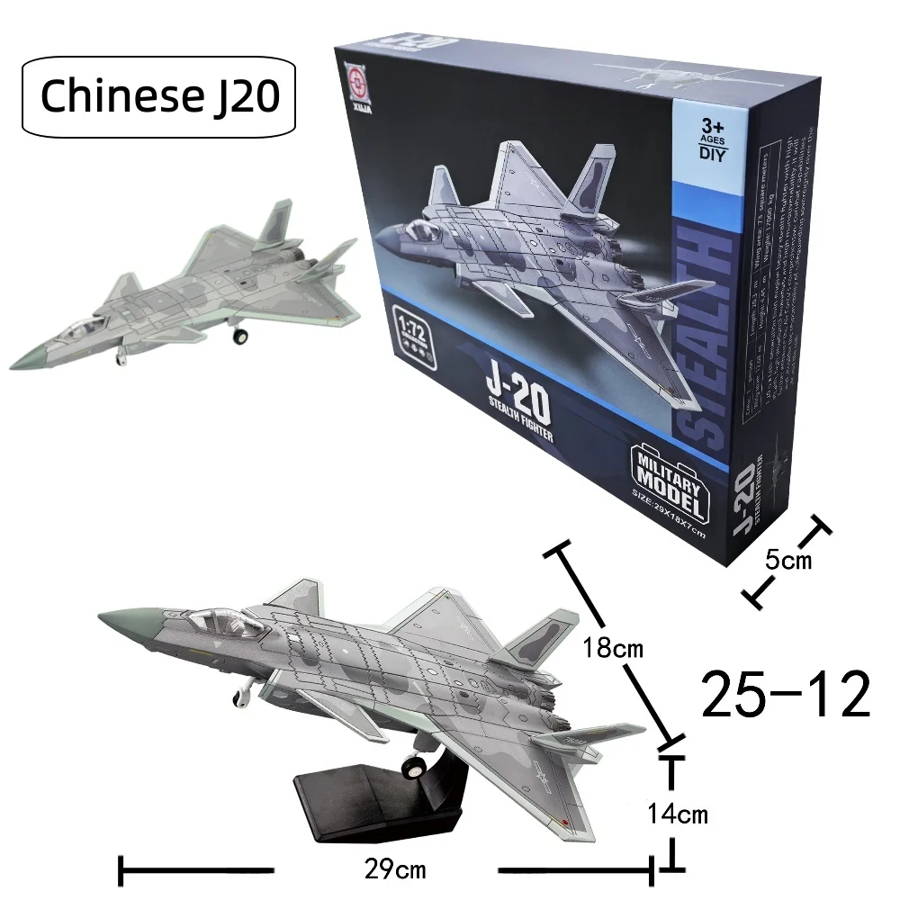 1:72 The Fifth Generation Chinese J-20 Stealth Fighter Jet Model Creative Military Series Building Blocks Toys For Boy Xmas Gift