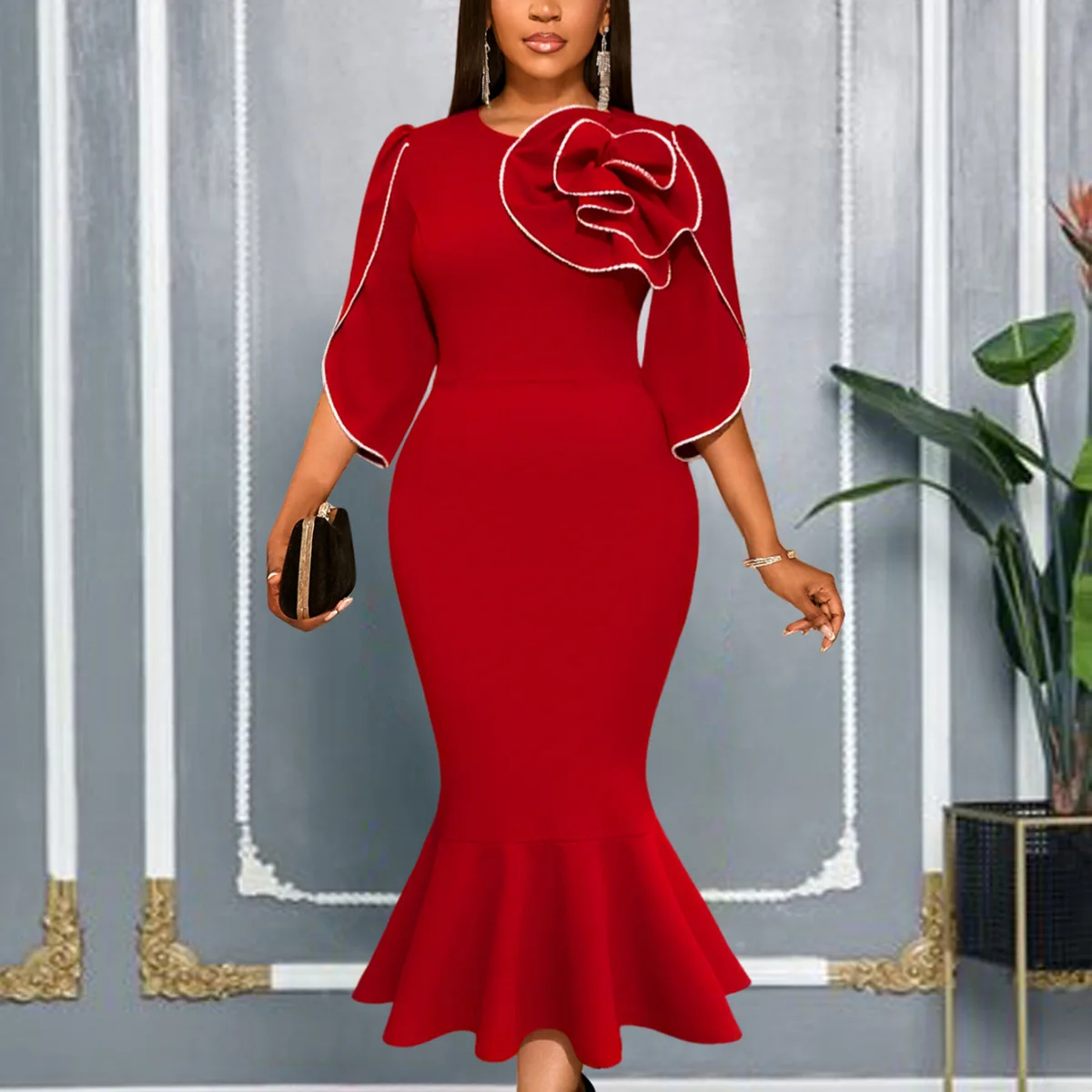 

Red Dashiki African Party Evening Dresses for Women Elegant African Short Sleeve Polyester Long Maxi Dresses Africa Clothing