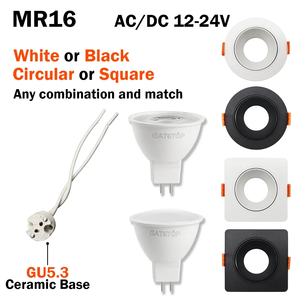 

1-10pcs MR16 Spot light 7W Ceiling Spotlight DC 12V 24V GU5.3 Base Warm light Angle Adjustable Rotating for Home Indoor Lighting