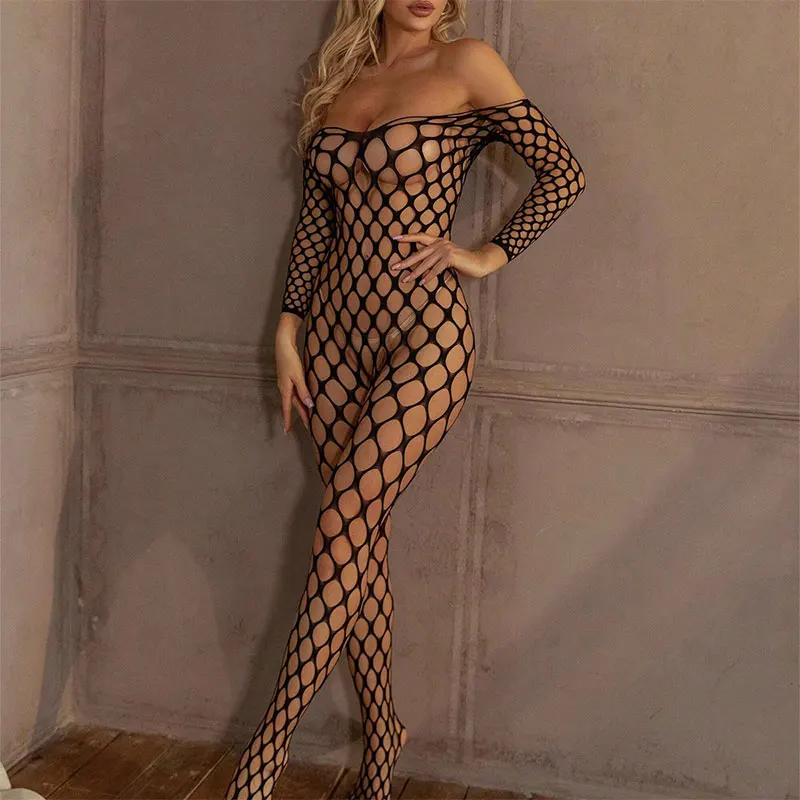 Sexy Adult Crotchless Erotic Costume Sex Body Stockings Fishing Net Lingerie Hollowed Out Long Sleeve Tights Porn Ethical Toys