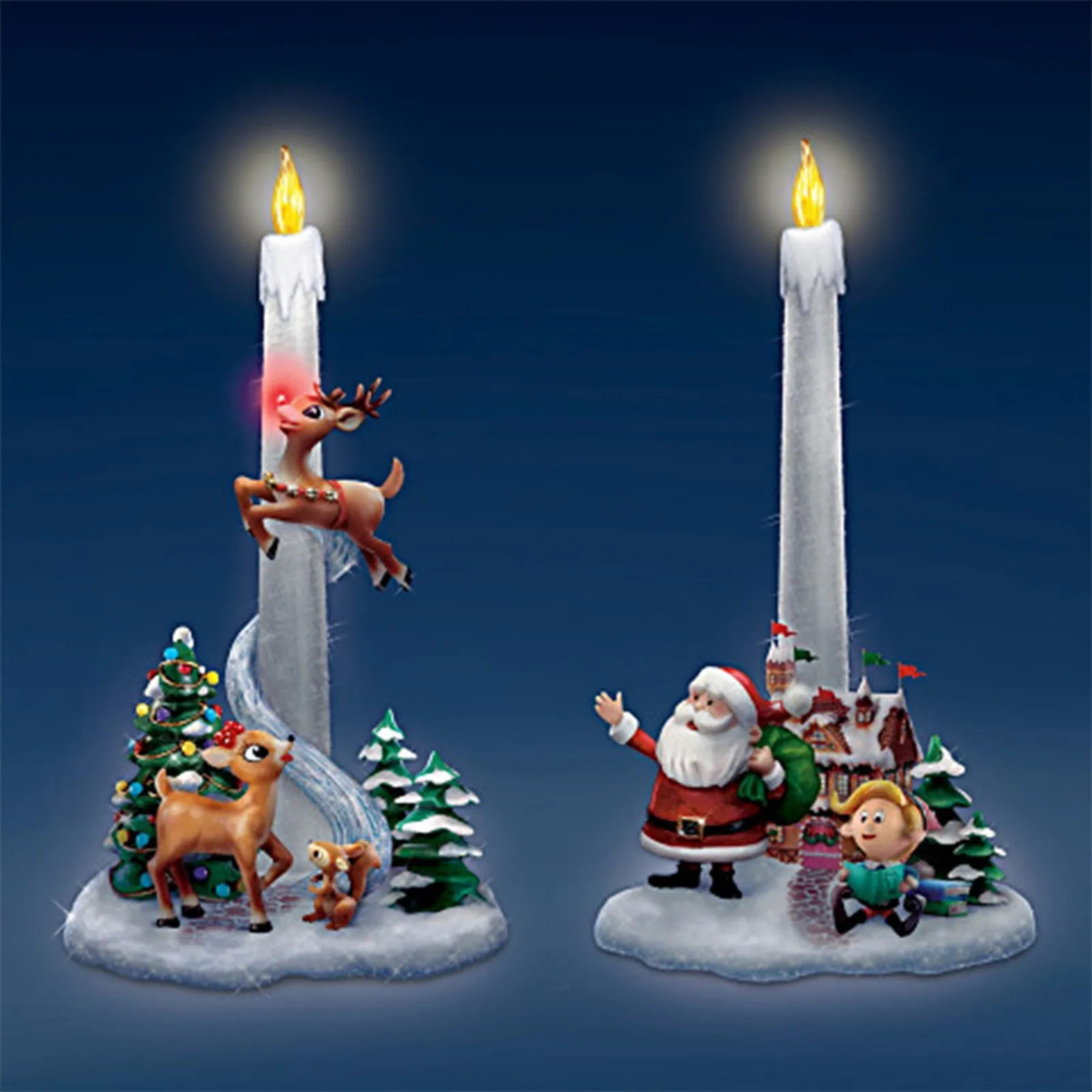 2024 Rudolph  Santa'S Guiding Light Flameless Candle Set Christmas Decoration Resin Candle Holder Ornament Desktop Decoration