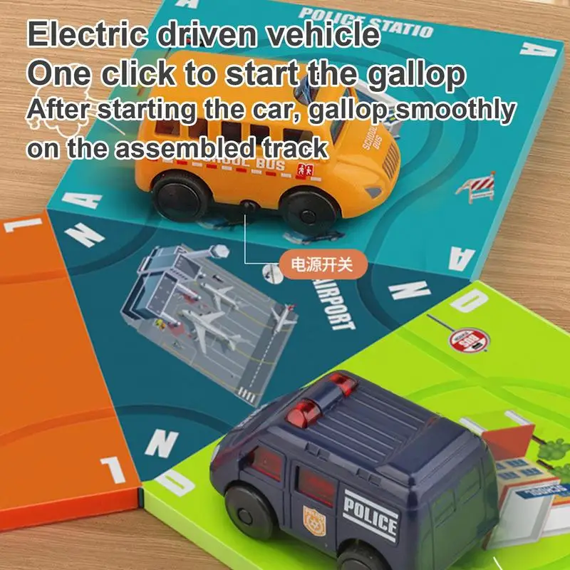 Coche de pista de rompecabezas para niños, carro eléctrico de ferrocarril, ensamblaje de bricolaje, carril automático, escena de la ciudad, juguetes educativos, regalos