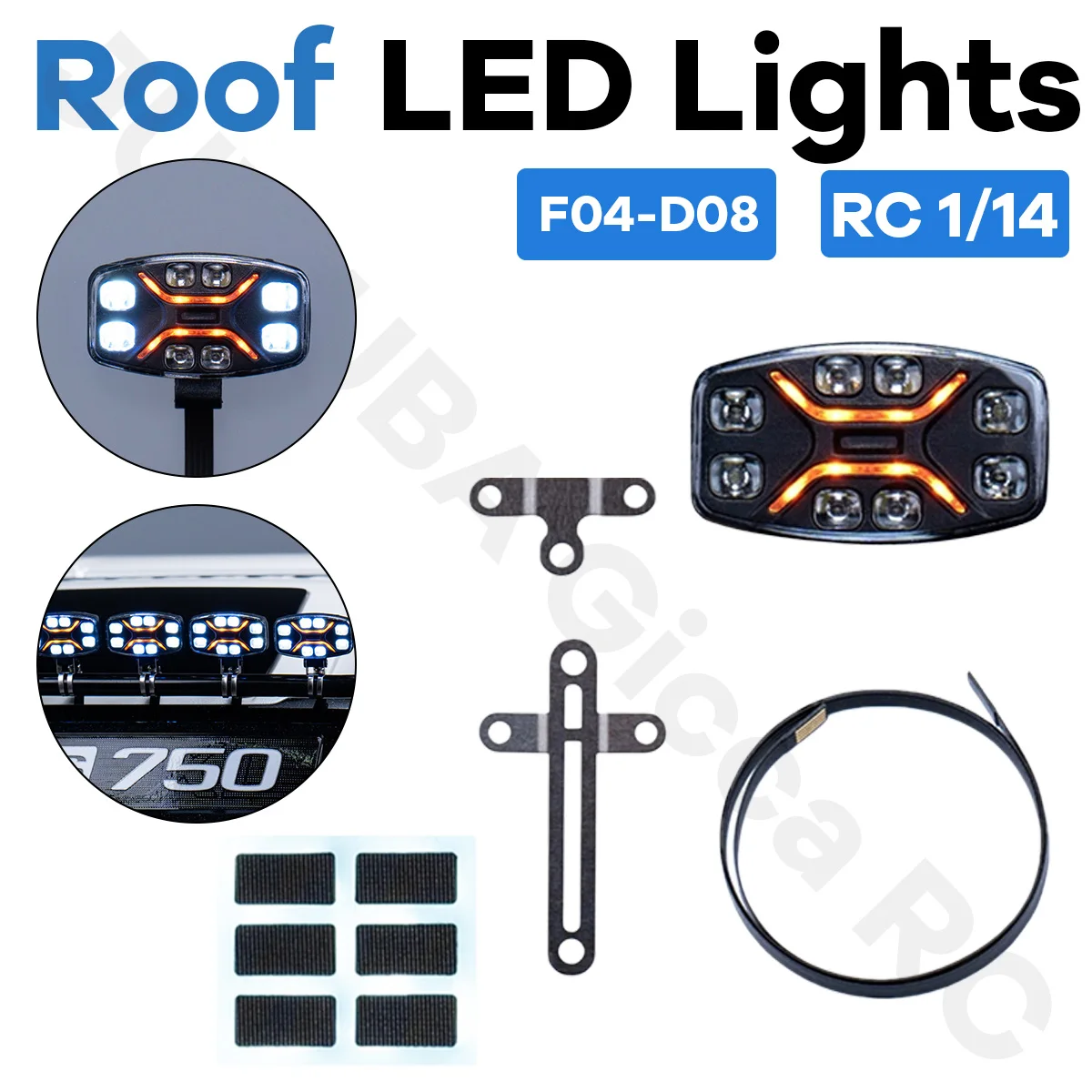 Roof LED Lights Spotlight F04-D08 For 1/14 Tamiyaa RC Dump Truck Tractor Tippper Construction Machinery JUWUBA Toy Model Parts