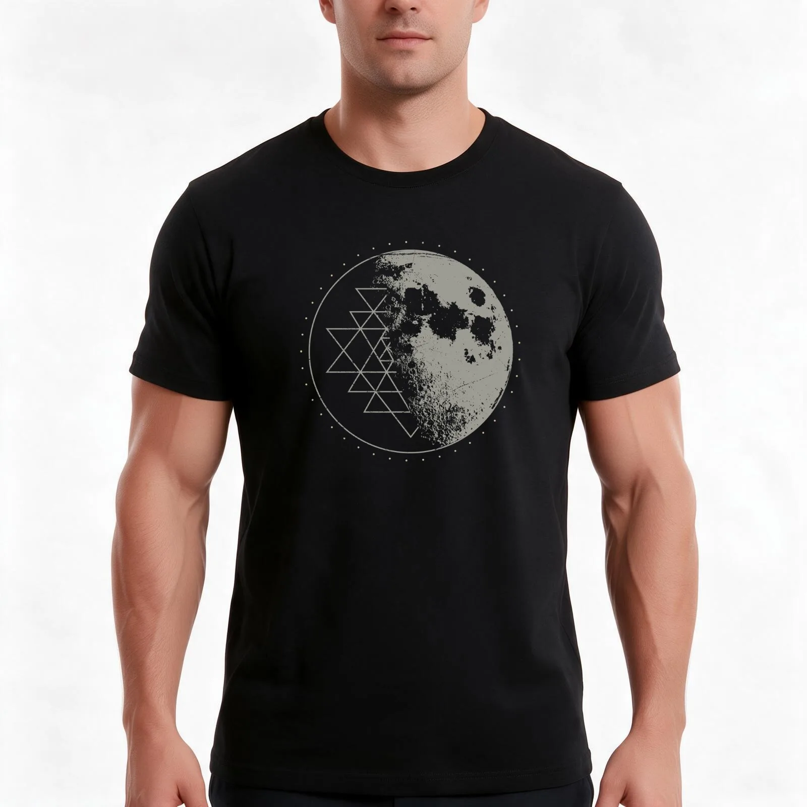 Sacred Geometry Sri Yantra Moon - Psychedelic Vintage design T-Shirt, Summer Casual Cotton Tee, Oversized Streetwear Tops