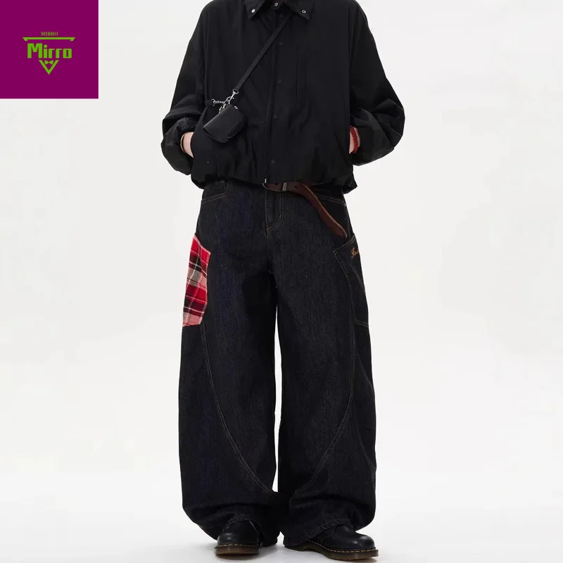 

Широкие мешковатые джинсы в шотландскую клетку, Y2k, весна и осень, новая уличная одежда, прямые широкие джинсы большого размера, 2025 г.