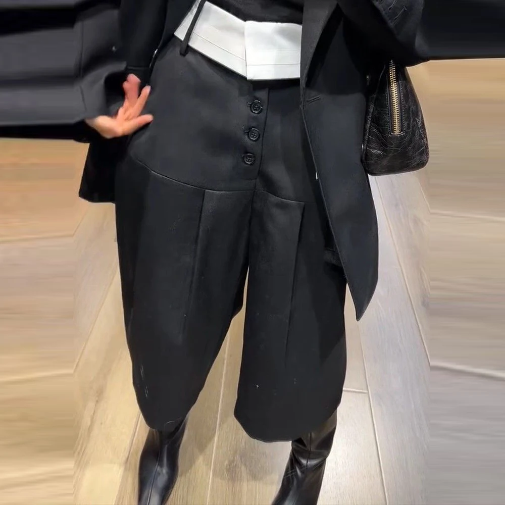

Spring and Autumn 2025 new niche design high waist versatile large size lazy style retro suit cropped pants