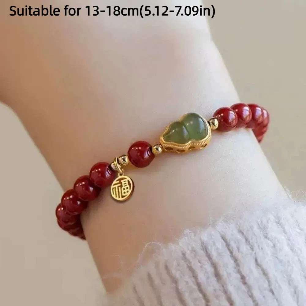 Chinese Style Hetan Jasper Bracelet Apricot Peanut Beaded Bracelet Elegant Retro Square Sugar Lotus Elastic Wristband