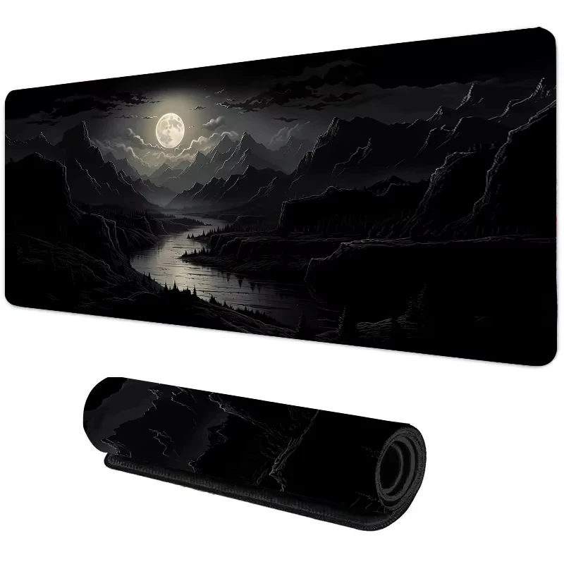 VIKAMA Moon Night Scenery Extra Large Desk Mat, Black Non-slip Gaming Mouse Pad for Home Office Desk Decor