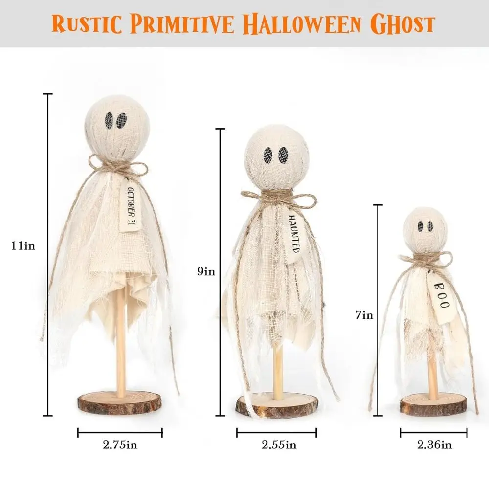 Funny Primitive Halloween Decorations Indoor Spooky Wooden Set of 3 Halloween Ghosts Cute Halloween Decor