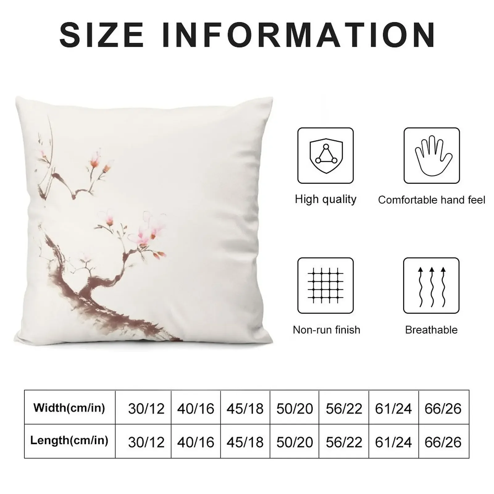 Gentle sumi-e design of a blossoming sakura branch with pink flowers on light beige art print Throw Pillow