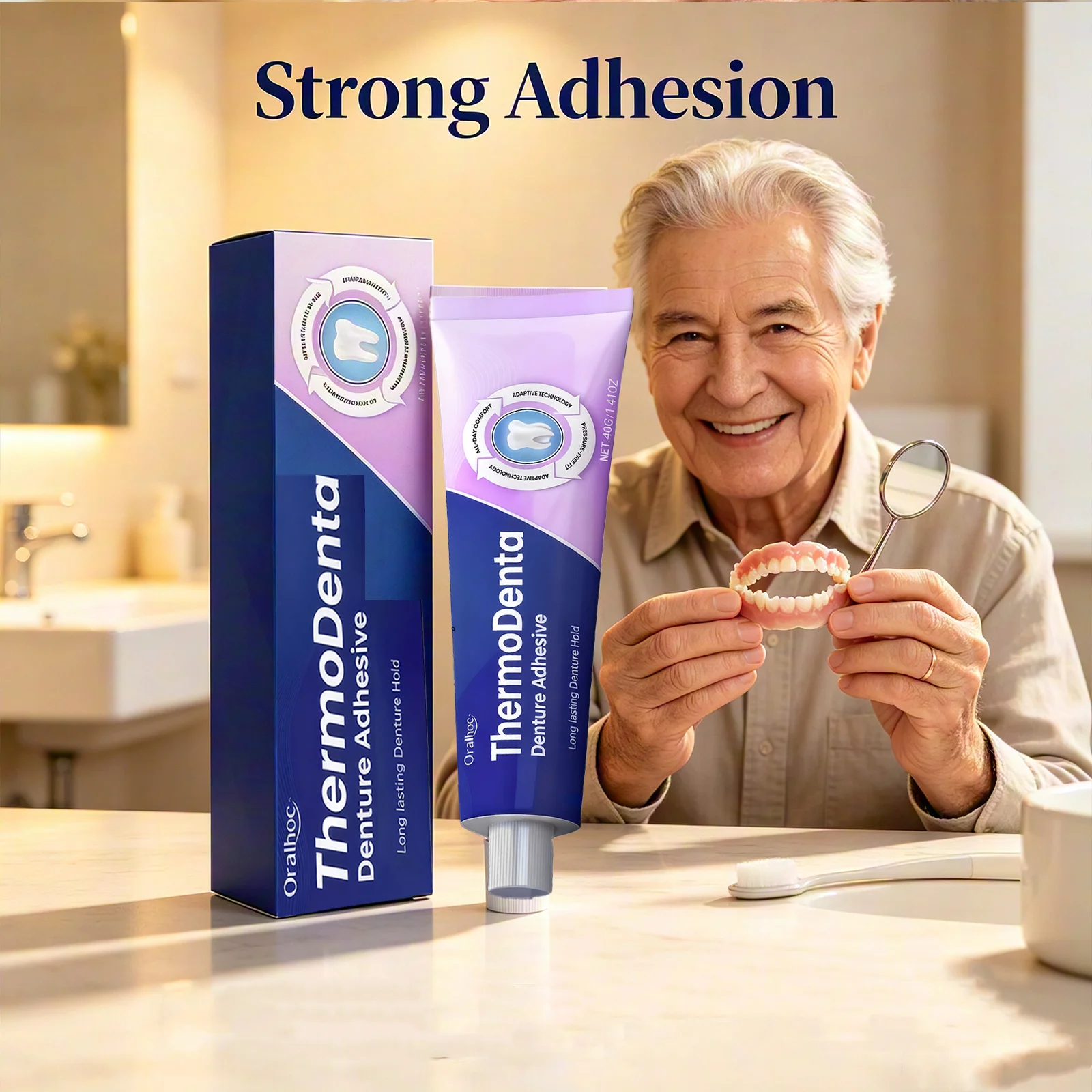 Oralhoe Thermoplastic Denture Adhesive Glue for Upper & Lower Denture Waterproof Chewing Comfortable Dentures Fixing Cream 40g
