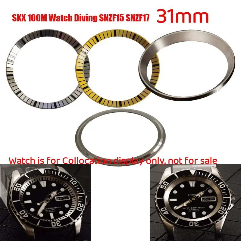 31MM Stainless Steel Watch Chapter Ring SKX 100M Dive SNZF17 SNZF15 Silver Yellow Scale Ring  Fits for Seiko Dive Watch
