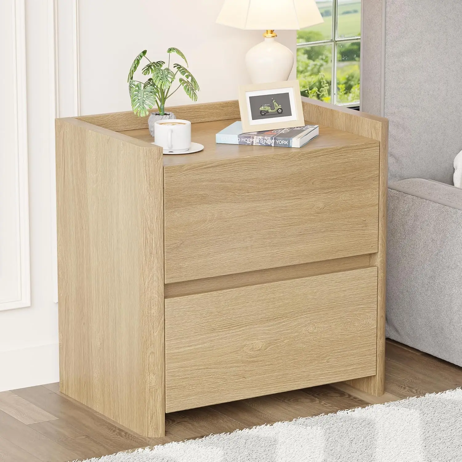 

Nightstand with 2 Storage Drawer, Modern End Table for Bedroom with Cut-Out Handle, Large Night Stands for Bedroom, Home Offi