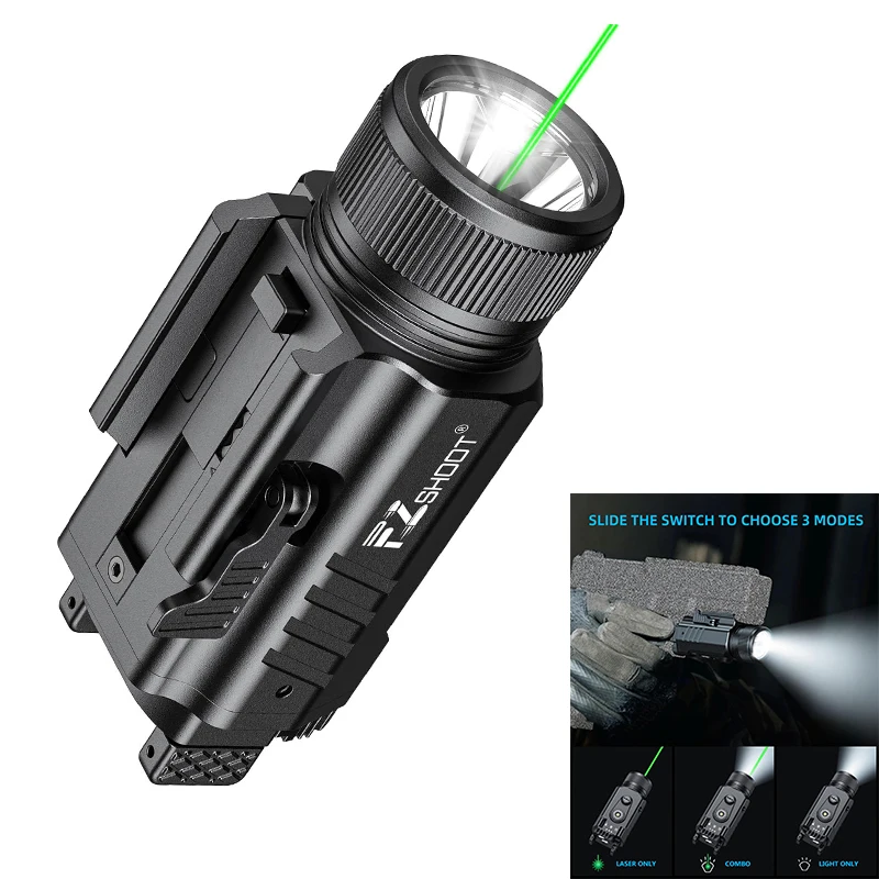 

EZshoot 2000 Lumen Tactical Flashlight Green Laser Light Rechargeable with Quick Release Adjustable Slide Rail for Picati