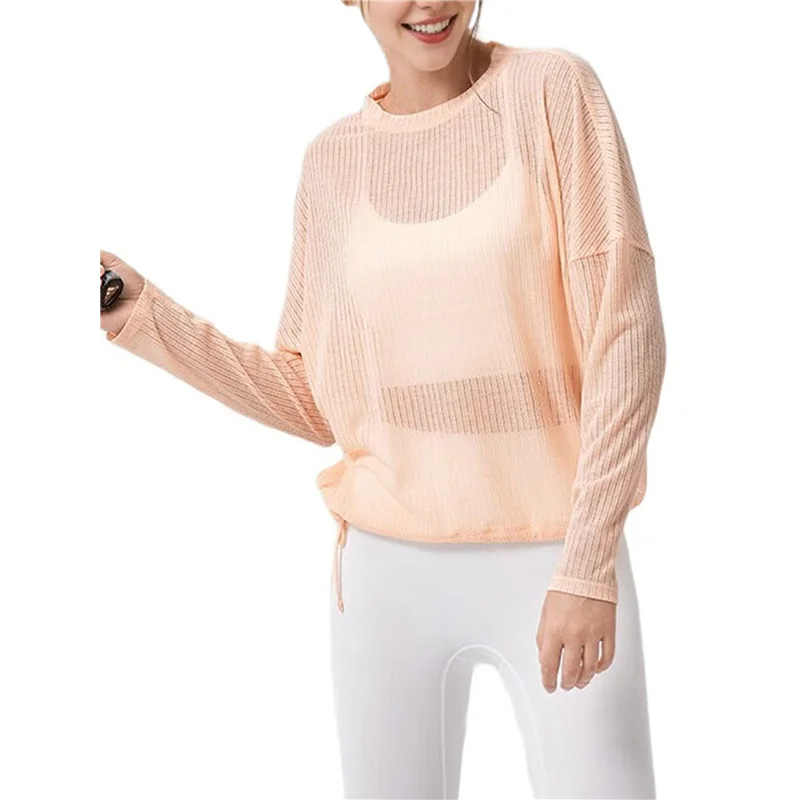 

ABRT-Womens Sheer Long Sleeve Mesh Top Crewneck Long Sleeve Loose See Through Workout Shirt Blouse