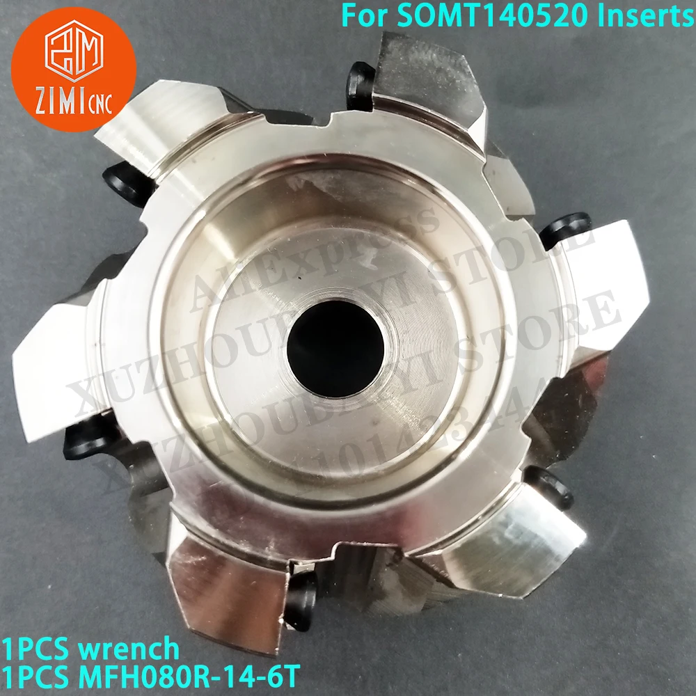 1ชิ้นMFH080R-14-6T หัวกัดปาดหน้า เครื่องมือกัด สำหรับเม็ดมีด SOMT140520 เครื่องมือซีเอ็นซี เม็ดมีดกัดคาร์ไบด์ MFH080R+ ประแจ 1 ชิ้น